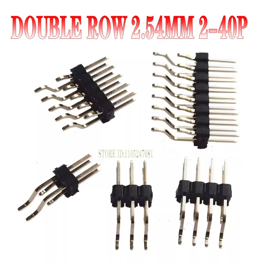 5pcs 2.54mm Pitch Double Row Right Angle Smd/smt Pin Header 2x2/3/4/5/6/8/10/12/40 Pin/p Pcb Surface Mount Connector 3p/4p/40p
