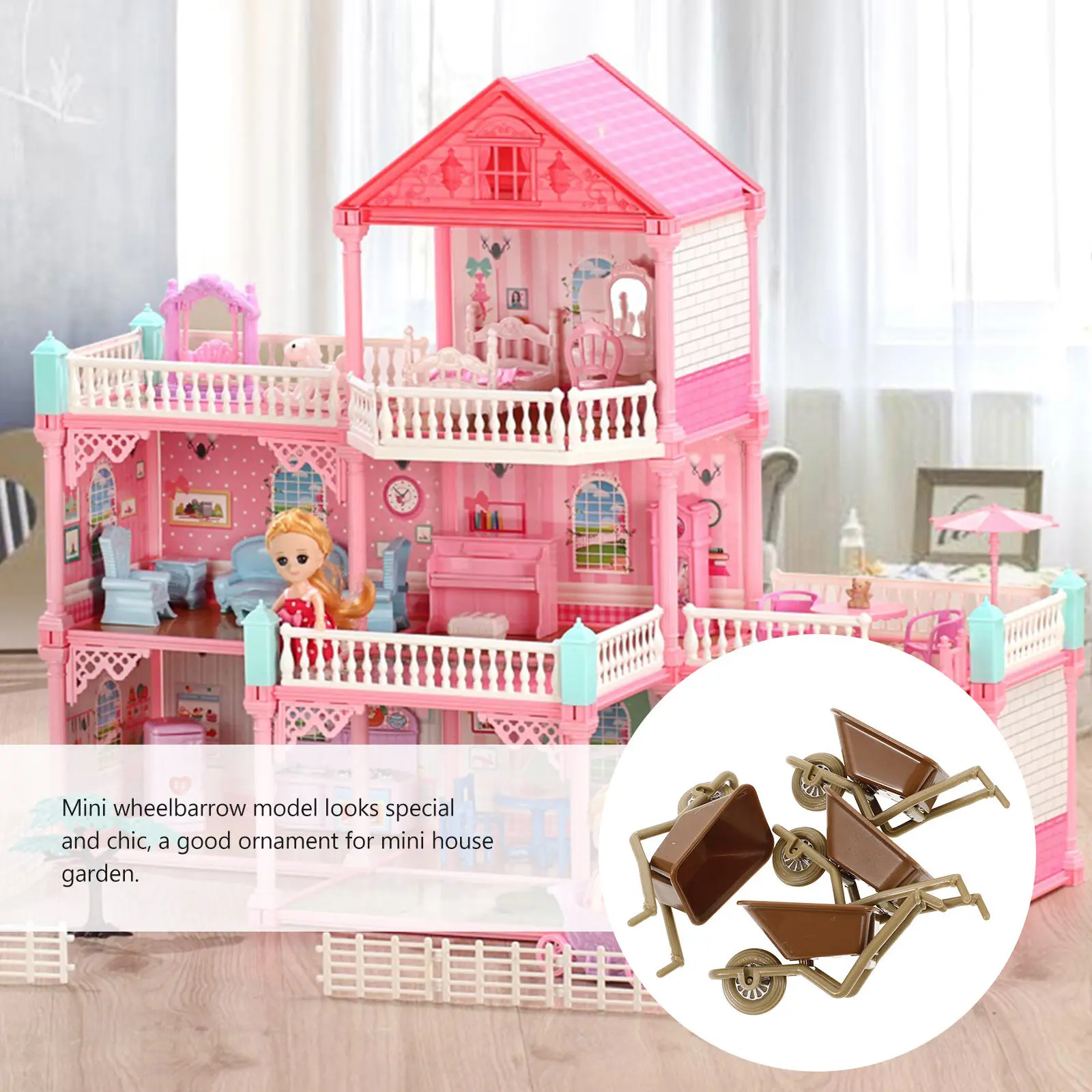 

4Pcs Mini Wheelbarrow Pushcart Ideal for Micro Garden Mini House Desktop Decorative Accessories Miniature House Accessories