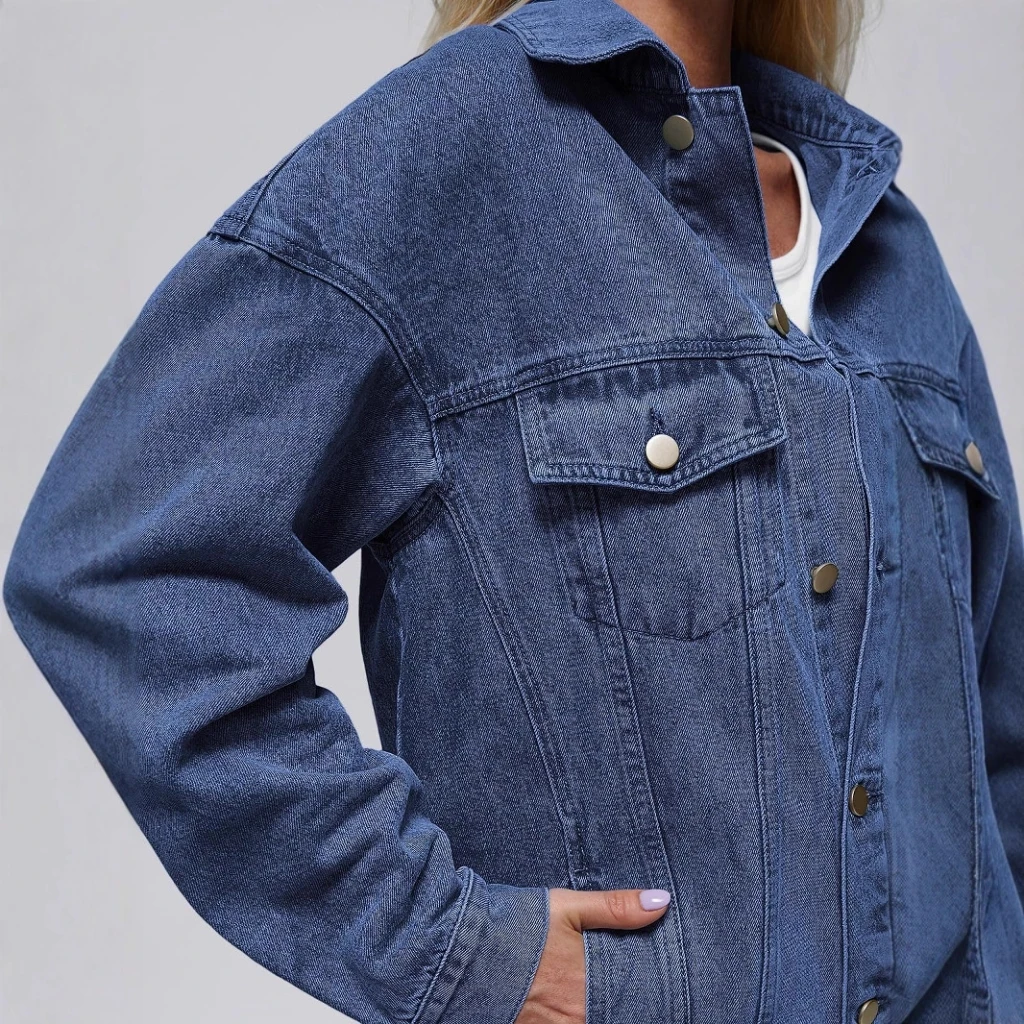 Jaket Denim Wanita Ukuran Besar Lengan Panjang Kancing Depan Model Mantel Fashion untuk Musim Gugur 25 Model Terbaru