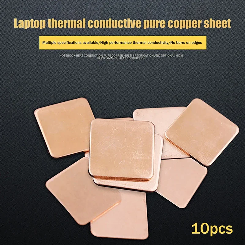 10Pcs 0.1/0.3/0.4/0.6MM Thickness Laptop Copper Sheet Plate Strip Shim Thermal Pad Heatsink Sheet For GPU CPU Chip RAM Cooling