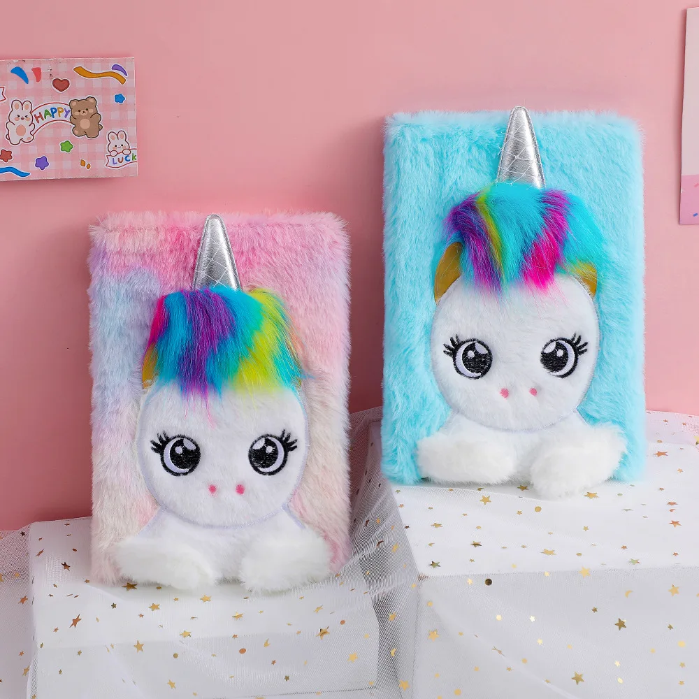 Plush Notebook with Lock Cute Dog Journal A5 Diary Unicorn Planner Organizer Kawaii Back to School Note Book Korean Sketchbook
