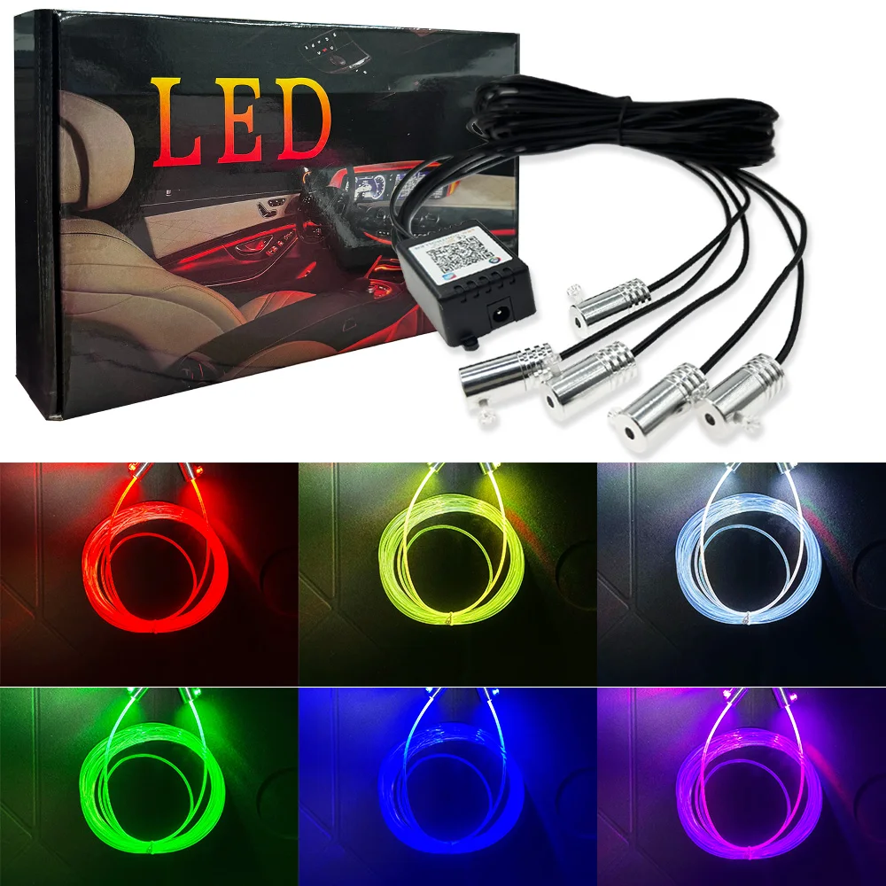 5 In 1 LED Car Atmosphere Light USB 6M Interior RGB Flexible App Control Fiber Optic Strips Light Decoration Accessories