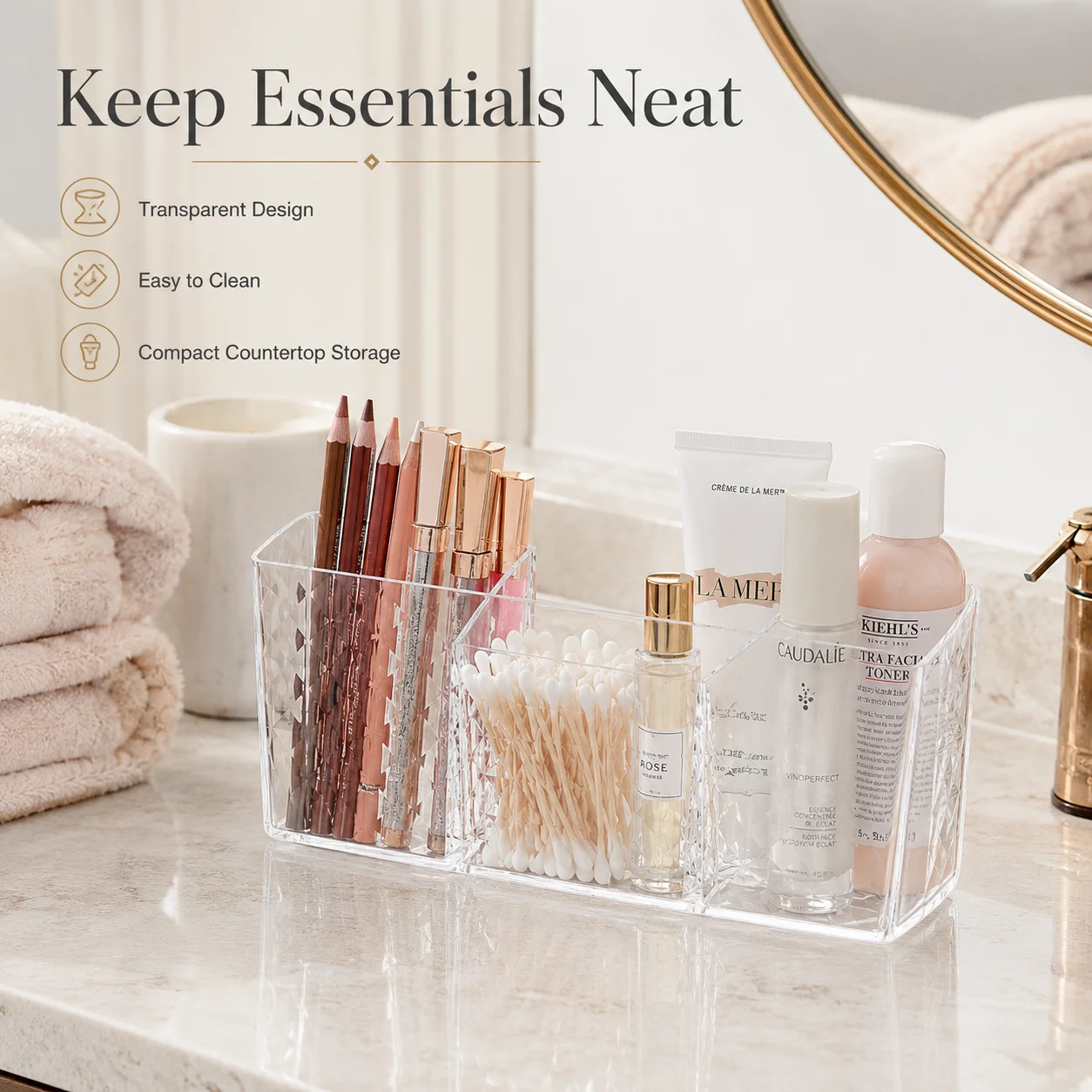 Multi-Layer Cosmetic Storage Box, Desktop Display Stand with Partition for Lipstick Skincare and Jewelry