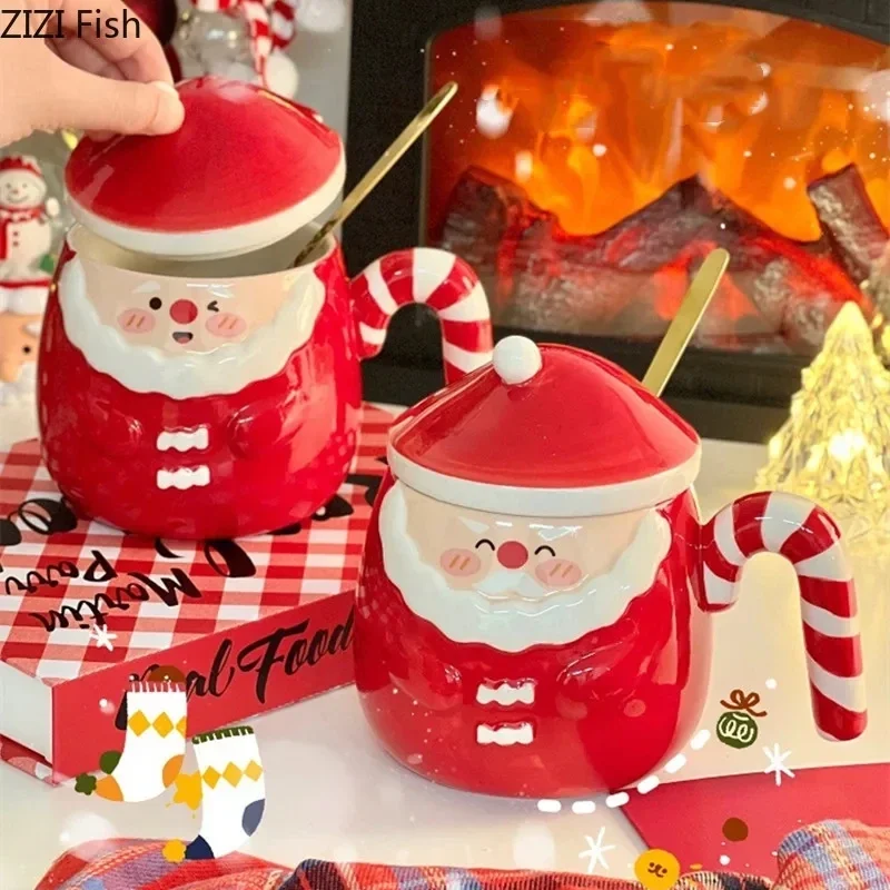 

Cute Santa Claus Mug Creative Ceramic Water Cup with Lid Afternoon Tea Coffee Cup Milk Cup Household Drinking Set Christmas Gift