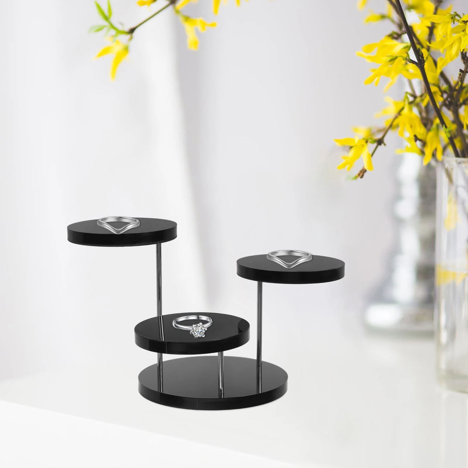 

Jewelry Display Stand Round Ring Black Storage Holder Organizer for Rings Stands