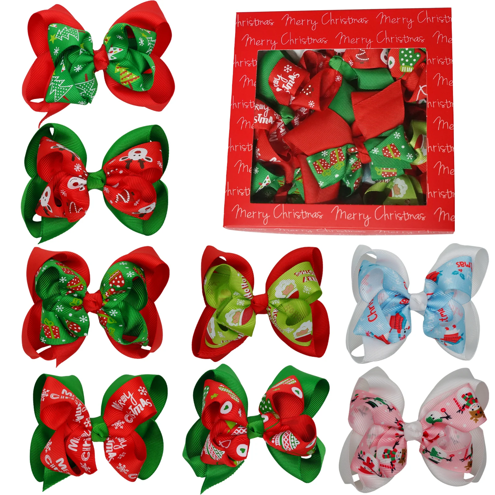 

Christmas Hair Clips Deer Ear Hairpins 3.5Inch Grosgrain Ribbon Hair Bows Alligator Clips Hair Barrettes Christmas box