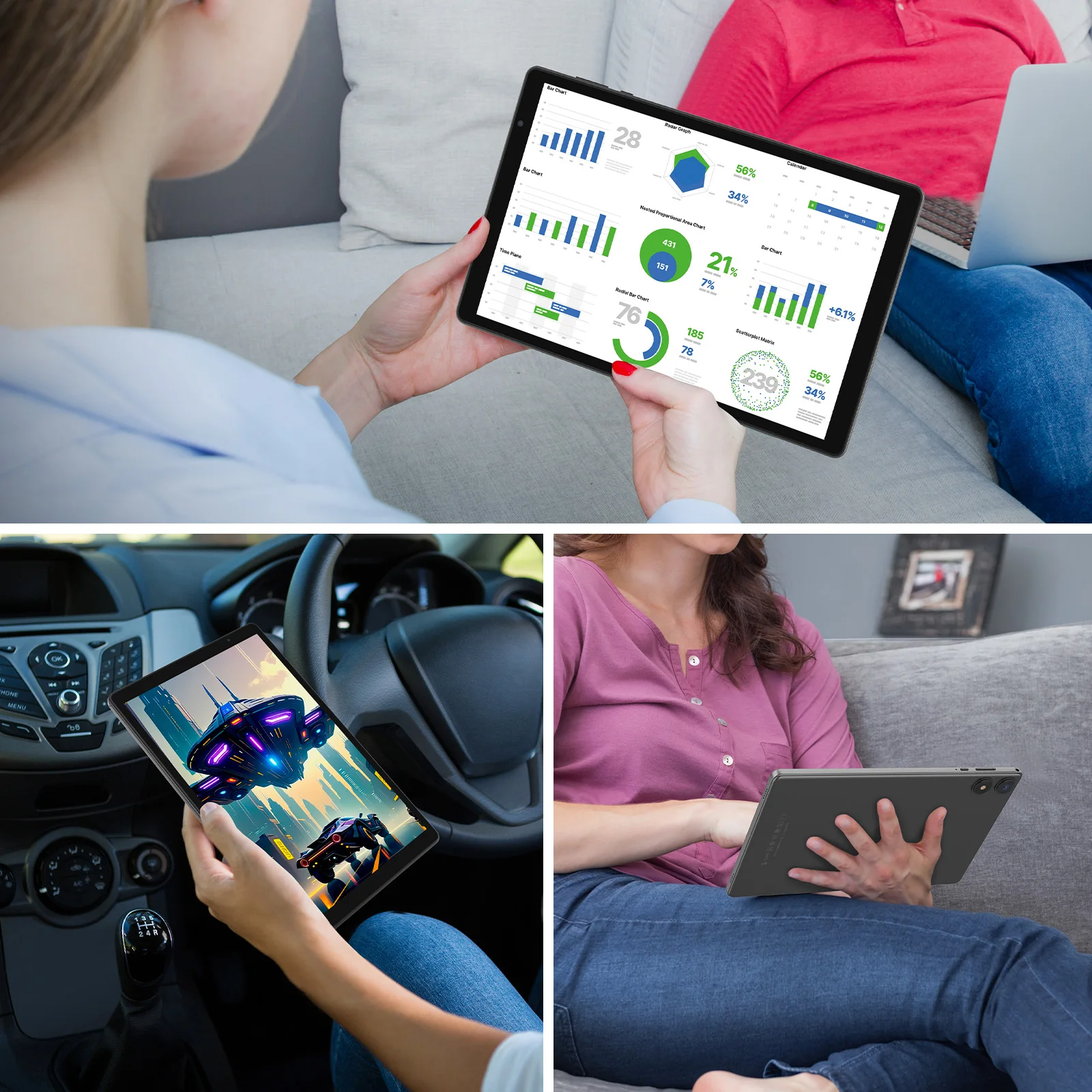 Tablet BAKEN Android 15, 8 (3+5) GB + 32 GB de armazenamento, processador penta-core, Wi-Fi6, Bluetooth, USB-C, Google Play Store,