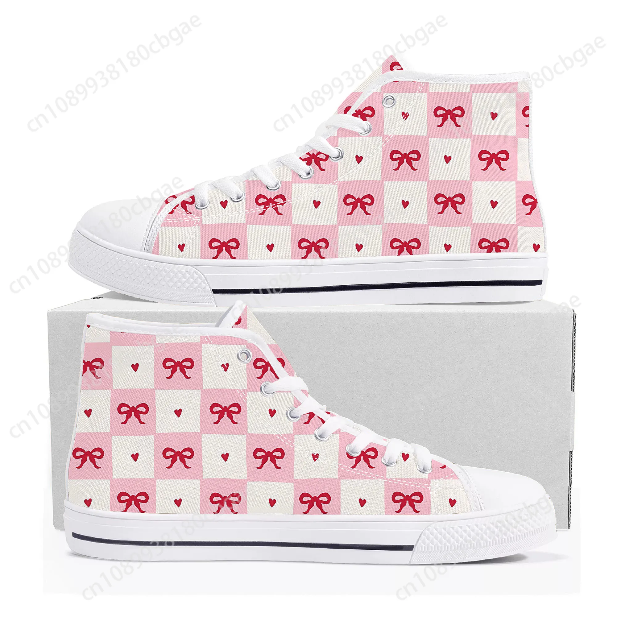 

Pink Printed Bow shoes High Top Sneakers Womens Teenager High Quality Canvas Sneaker couple Casual Shoe Customize Shoes