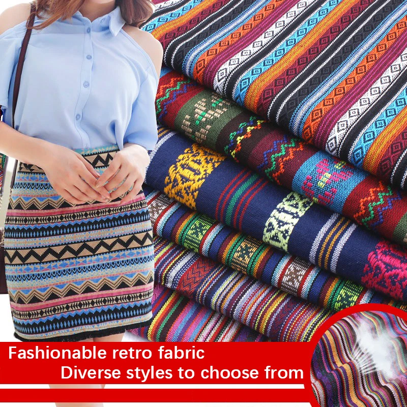Bohemian Tribal Totem Cotton Linen Fabric Handmade Cloth for Sofa Upholstery Tablecloth Patchwork Sewing DIY Bag Craft Material
