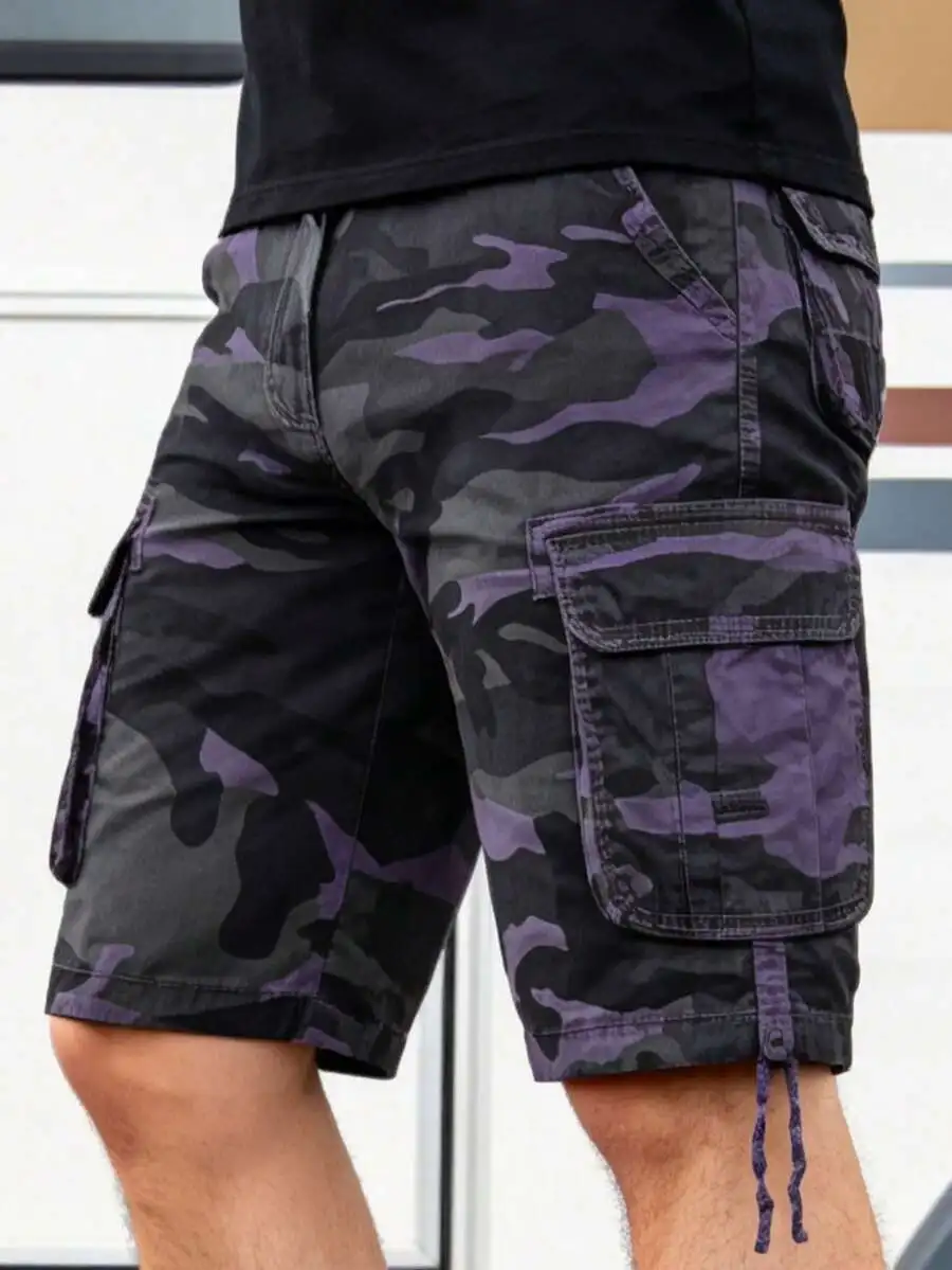 

Mens Camo Cargo Shorts Cotton Washed Vintage Multi Pocket Outdoor Casual Work Shorts