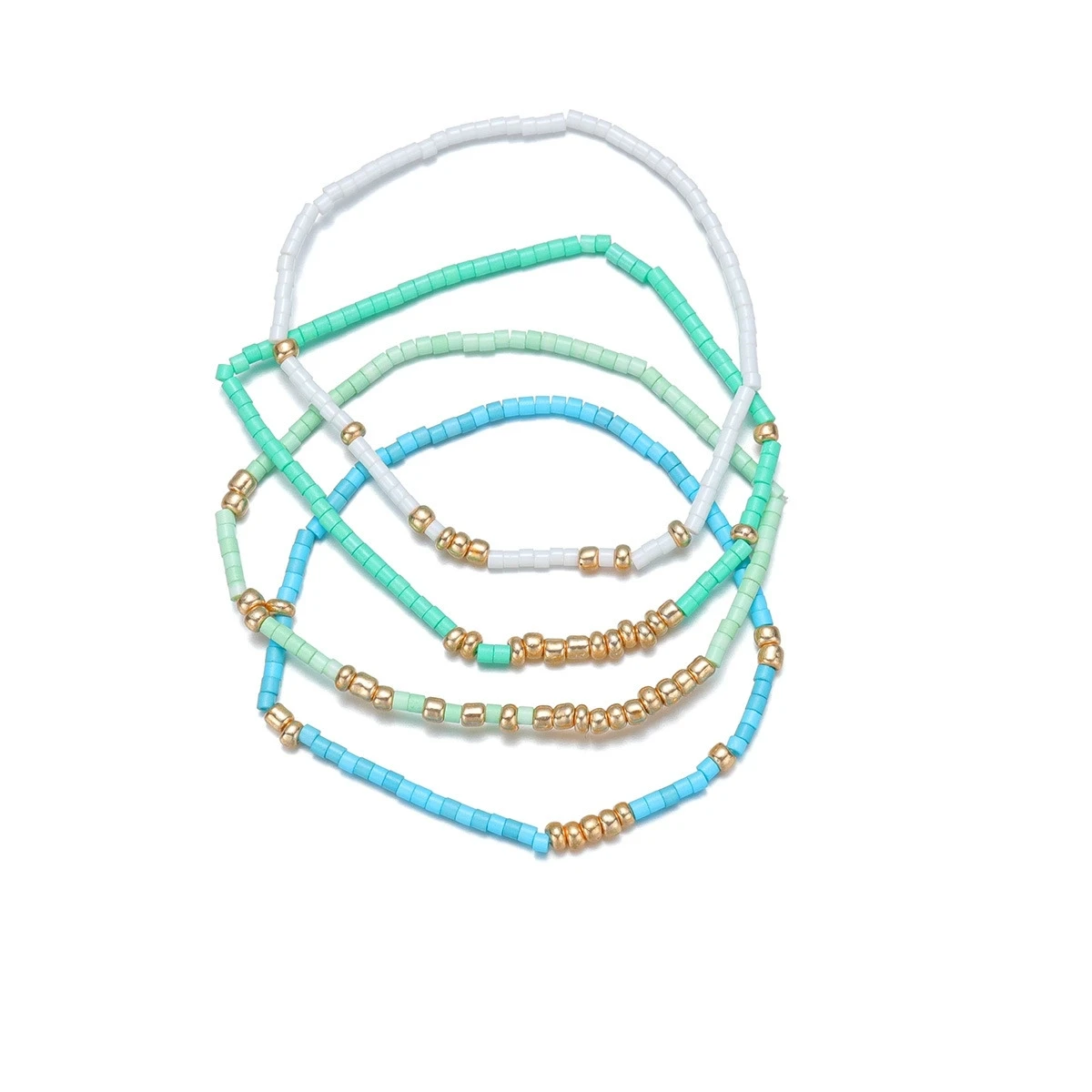 4-teiliges Boho-Armband-Set mit Stretch-Armbändern und Perlen für Damen, goldfarbene, elastische Kette, handgefertigtes Armband, Damen-Sommer-Urlaubs-Schmuck – Detail 5