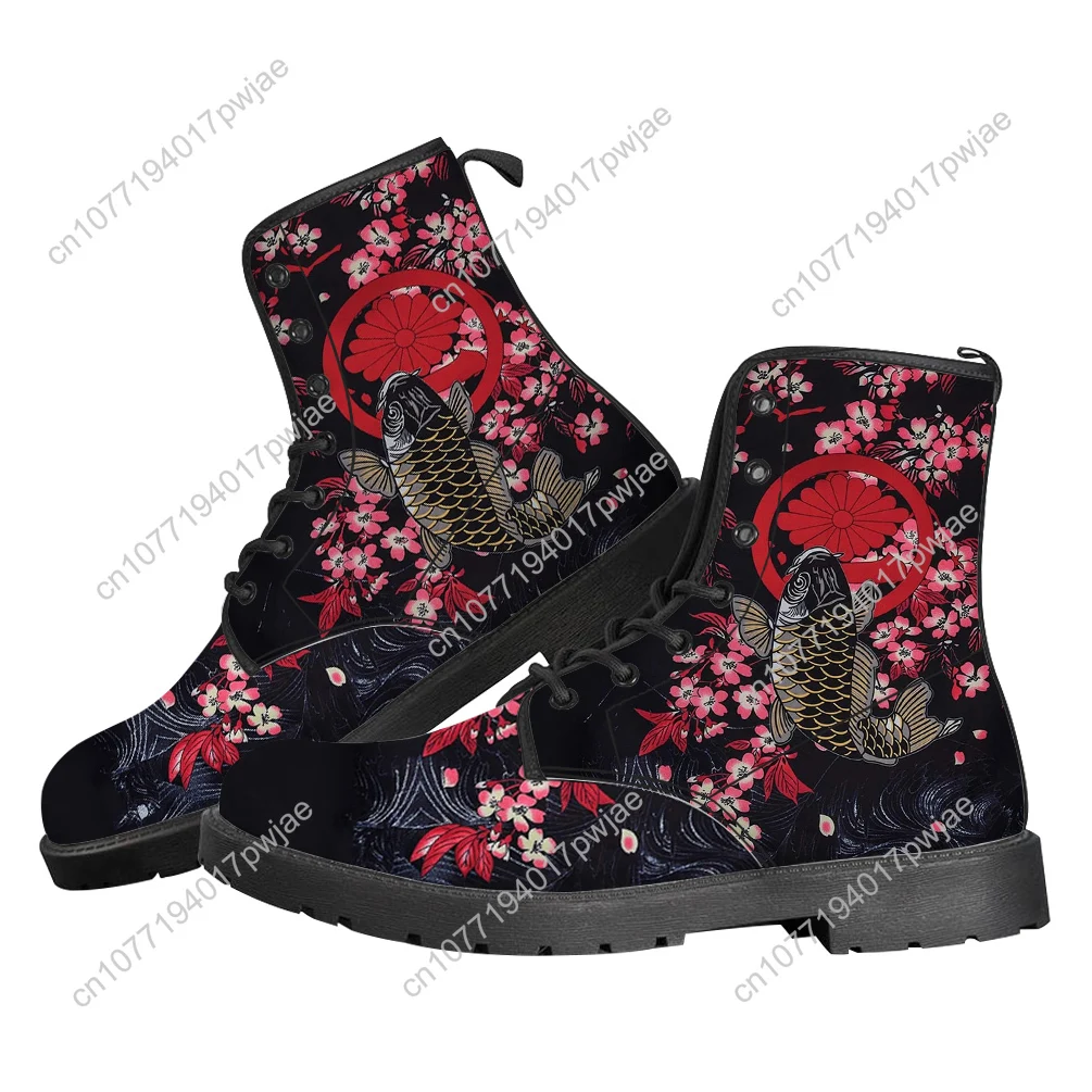 Cherry Blossom Koi Carp Fish Japanese Sakura Graphic Casual Boots Mens Womens Teenager Shoes Fashion 3D Boot Outdoor Shoes