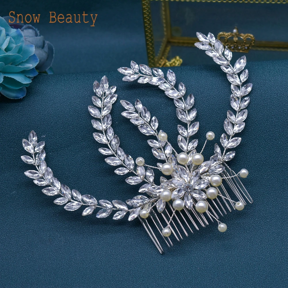 

A512 Rhinestone Bridal Hair Comb Pearl Bride Headdress Crystal Women Hairpin Clip Girl Wedding Hair Accessories Party Jewelry