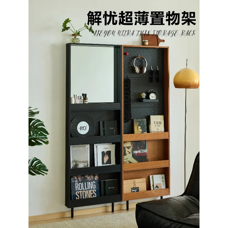 Small four solid wood shelf, medieval boxwood combination bookcase, thin bookshelf, living room home display rack, magazine rack