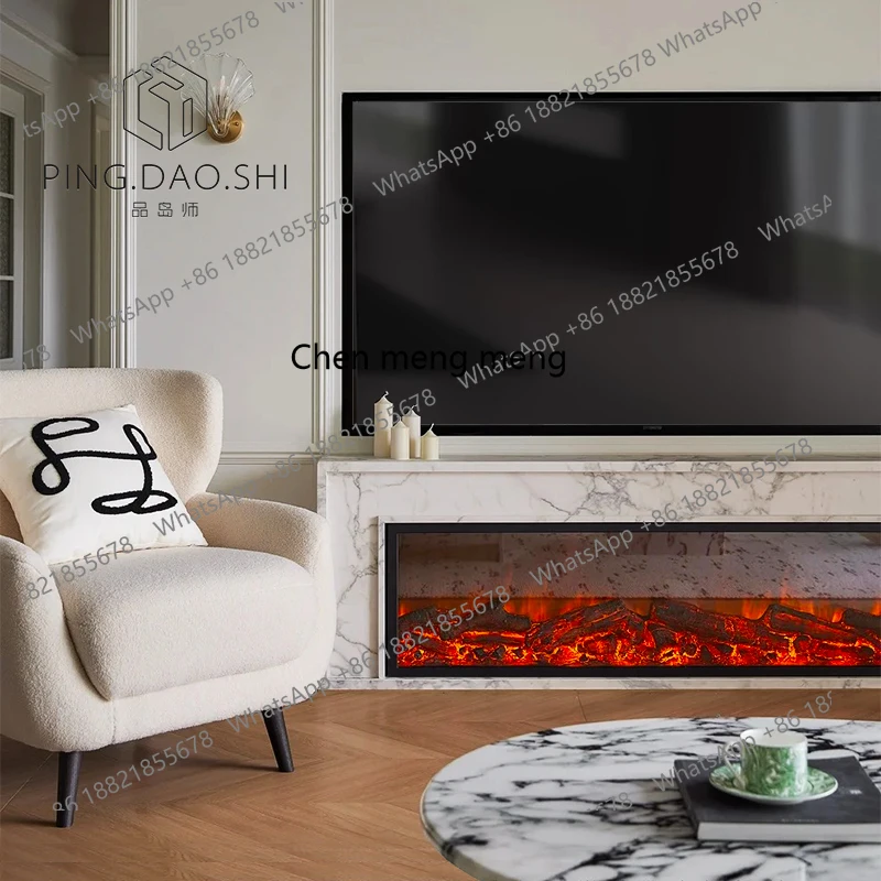 French fireplace TV cabinet integrated simulation flame electronic heating villa living room background decorative cabinet