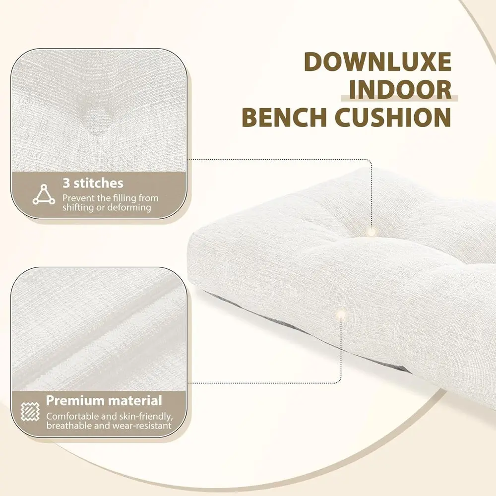 Almofada de banco de espuma tufada grande, antiderrapante, 36 x 14 x 4 polegadas, bege, pacote com 2