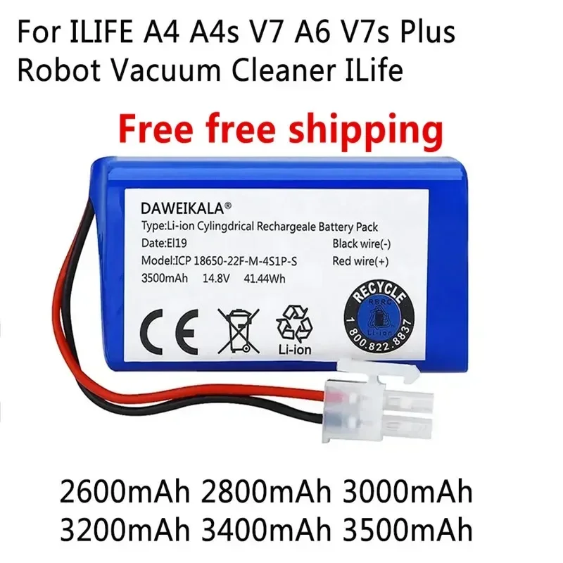 

Batería de litio de 14,8 V, 3500mAh, 14,4 V, para ILIFE A4, A4s, V7, A6, V7s Plus, Robot aspirador ILife 4S1P de capacidad real