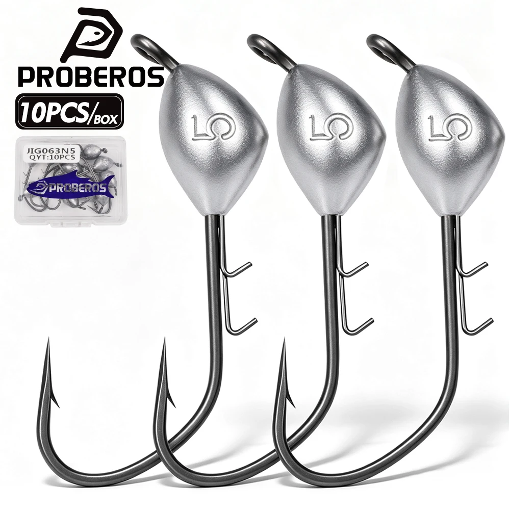 PROBEROS 10pcs Obtuse angle Jig Head 1.8g 2.7g 3.5g 4.2g 5g Tumbler Fish Head Hook Jig Bait For Soft Lure Bass Fishing Tackle