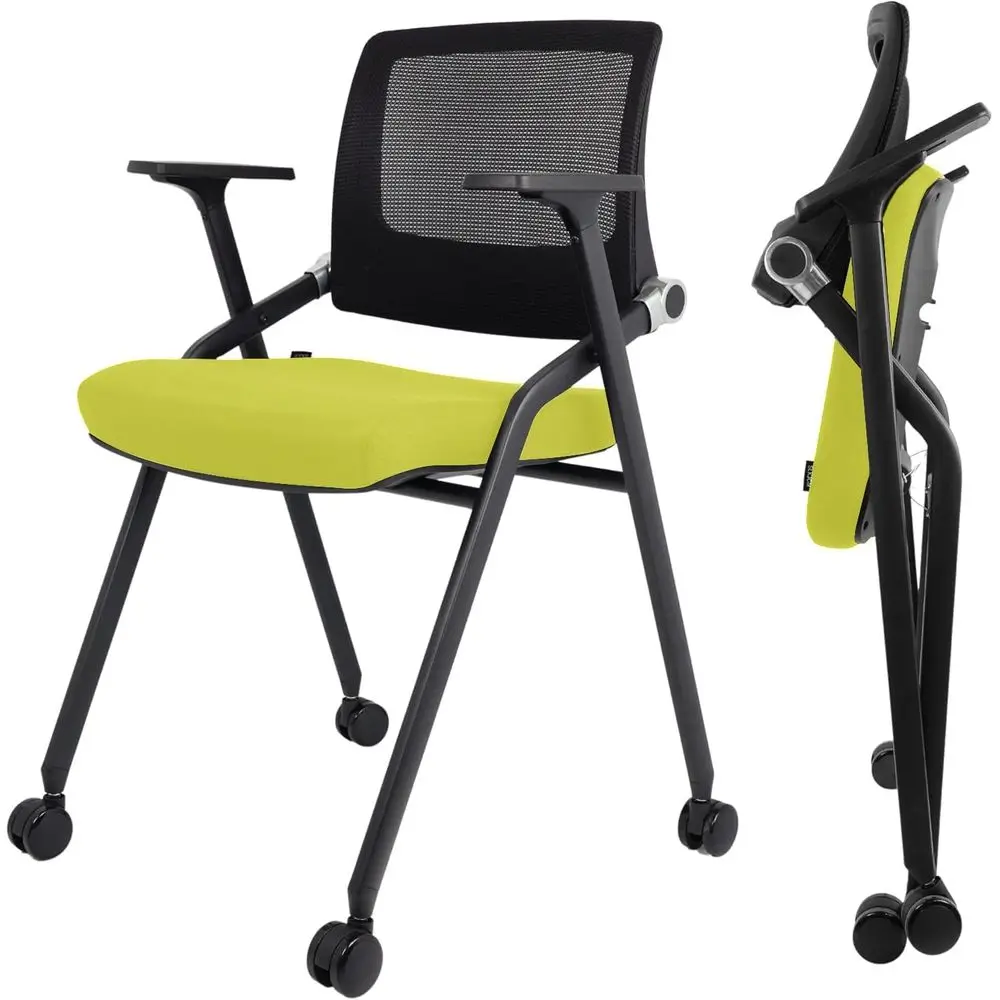 

Collapsible Mesh Office Chairs with Wheels, Armrests, Portable - Ideal for Conference Rooms, Green, Supports 300 lbs.