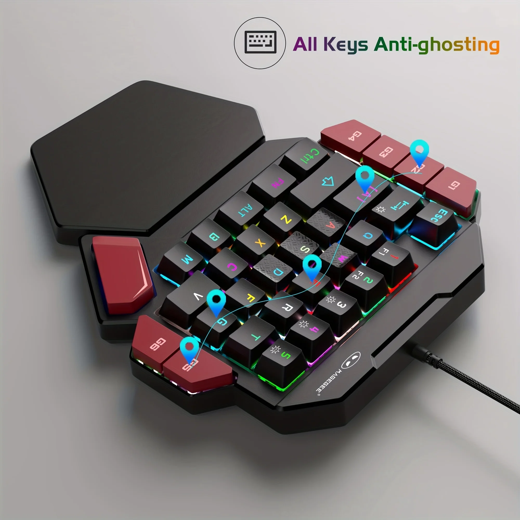 Imagem -04 - Magegee Teclado Mecânico para Jogos de Uma Mão ax 35 Teclas Teclado com Fio para Laptop para Jogos na Mão Esquerda Efeito de Lâmpada de Luz Mista