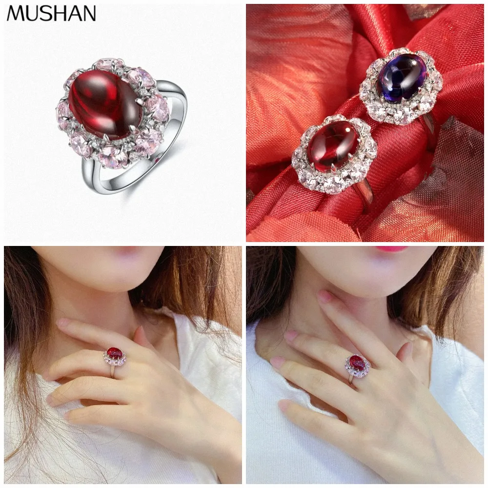 MUSHAN Custom Jewelry 925 Sterling Silver Ring Lab Red Ruby Asscher Classic Ring for Women 18K Gold Plated Anniversary Rings