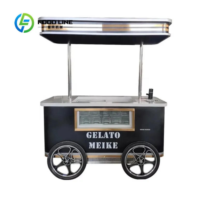 Customized Italian Gelato Vending Cart with Freezer Wheels Electric Street Application New Popular Ice Cream Push Cart