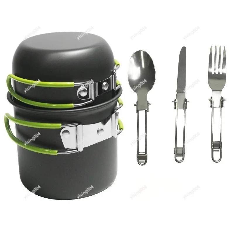 Outdoor Portable Cooking Pot Set With Tableware Suitable For 1 To 2 Campers