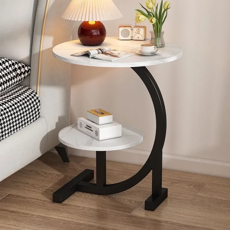 for Light Luxury Nordic Style Simple Modern Round Edge Table Double Shelf Living Room Coffee Table Bedroom Bedside Table