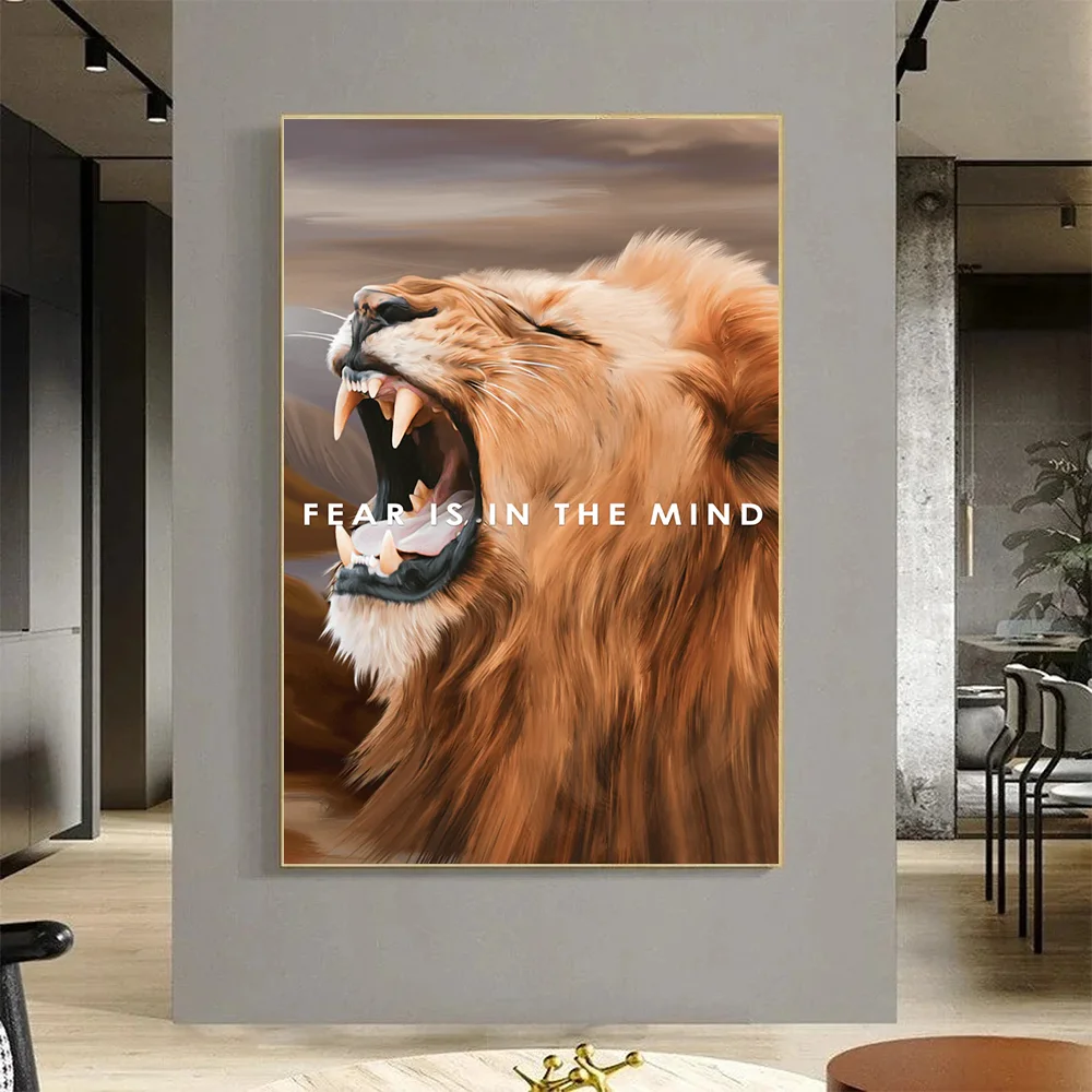 

Lion Motivational Canvas Prints Courage Painting Poster, Modern Wall Decor, Animal Art, Living Room, Office, Corridor Decoration