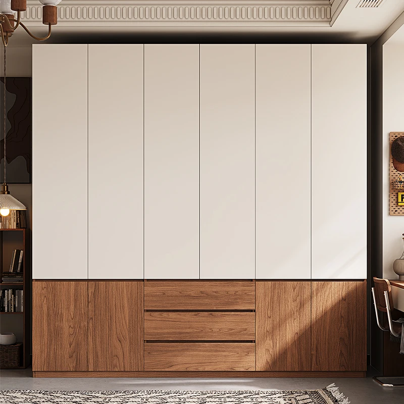Solid wood wardrobe household bedroom door to top segmented free handle storage cabinet modern simple high-end wardrobe