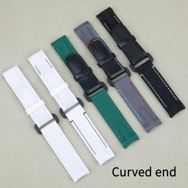 20 مللي متر نهاية منحنية اثنين الربيع بار قابل للتعديل نسيج النايلون الجلود أسود أبيض حزام (استيك) ساعة ل رولكس حزام دايتونا الغواصة diw Wat