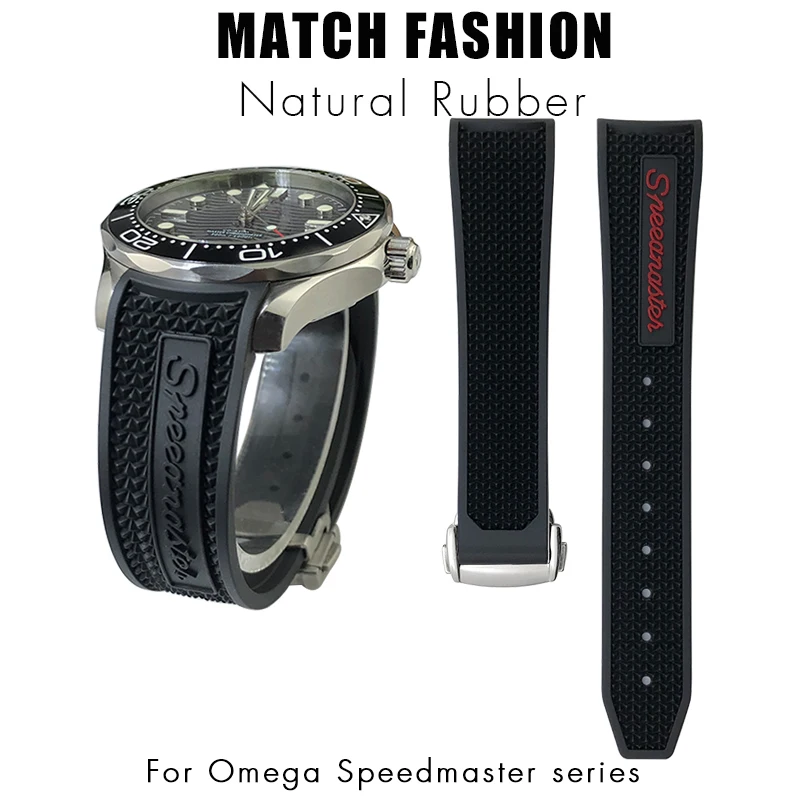 Rubber Watchband 19mm 20mm 21mm Folding Buckle Watch Strap for Omega Speedmaster Seamaster Silicone Waterproof Sport Bracelets