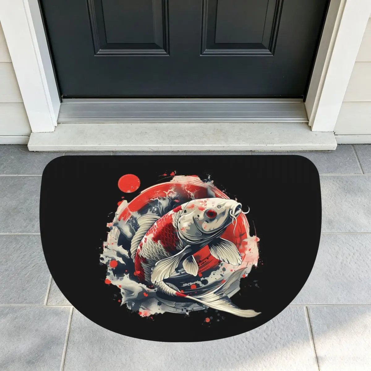 Koi Rising Soft Flannel Half Round Doormat Non Slip Bathroom Mat Absorbent Floor Carpet for Home Bedroom