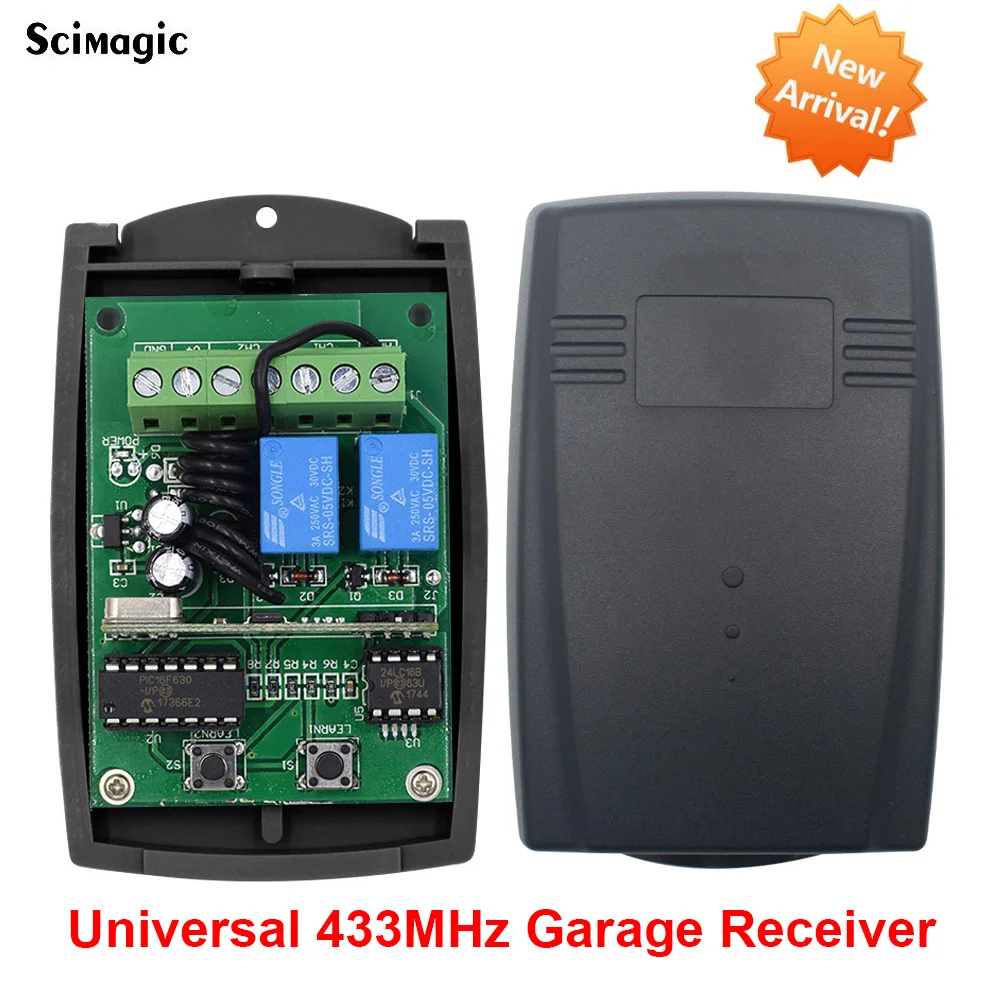 2026 Universal 433.92MHz Garage Gate Receiver 2CH Relay Switch Rolling Code Remote Control Transmitter Door Opener Controller