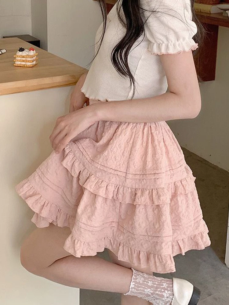 Jmprs Japan Pink Sweet Skirts Women High Waist Chic Sexy Mini Skirt Casual Preppy Style Loose Female All Match A Line Skirt New