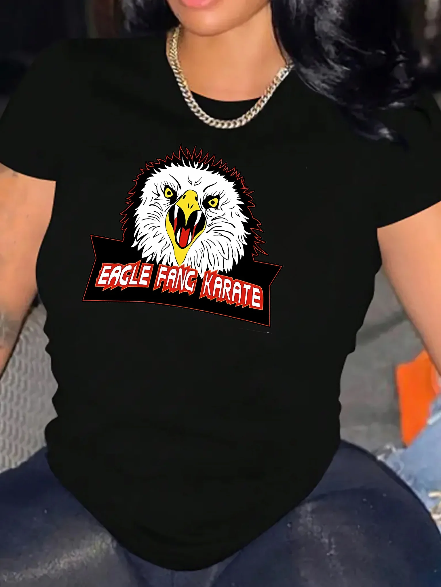 

Fang Karate Графический принт Лето Осень Зима Хлопковая мужская и женская футболка с коротким рукавом Роскошный бренд для занятий спортом на открытом воздухе