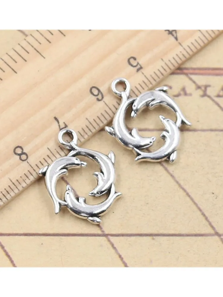 20 sztuk Charms trzy pokaz delfinów 21x16mm tybetański srebrny kolor wisiorki antyczna biżuteria Making DIY Handmade Craft — zdjęcie 2