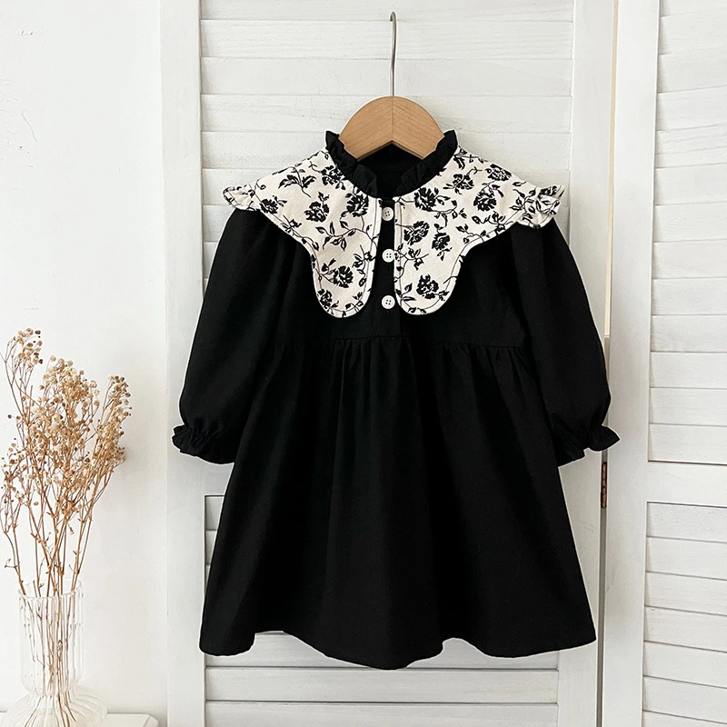 فستان الأميرات للحفلات للفتيات لربيع 2026 من 2 إلى 6 سنوات فستان جديد بأكمام طويلة للأطفال فستان قطني عتيق ملابس على الطراز الأوروبي الأمريكي #5