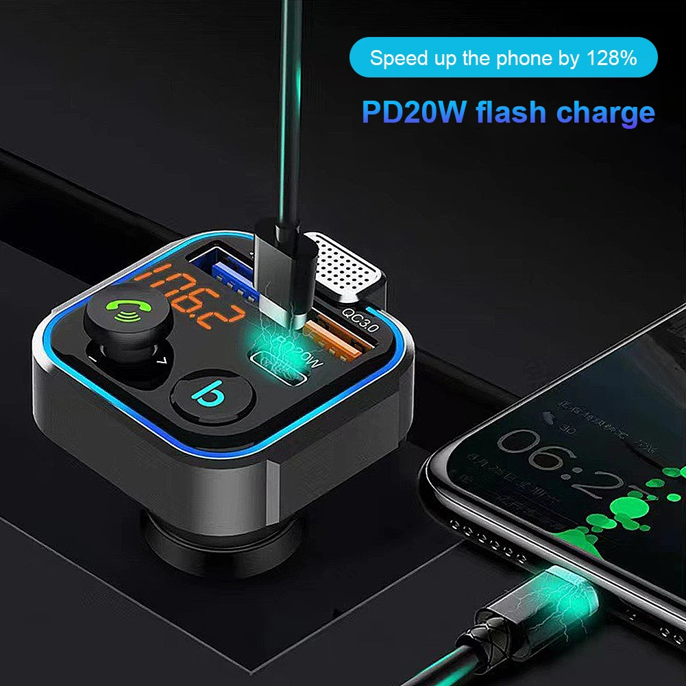 자동차 Mp3 블루투스 수신기 플레이어 FM 송신기 Type-C PD 20W QC3.0 고속 충전기 핸즈프리 지원 USB 메모리 스틱 어댑터