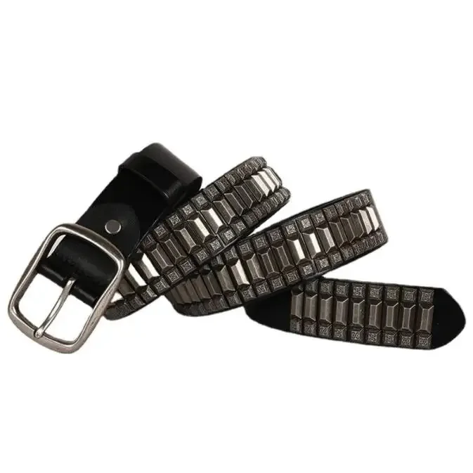 Shop Best,Natural 100% cow leather buckle belt.brand genuine punk rivet belts,Heavy metal belt,Self-defense tool