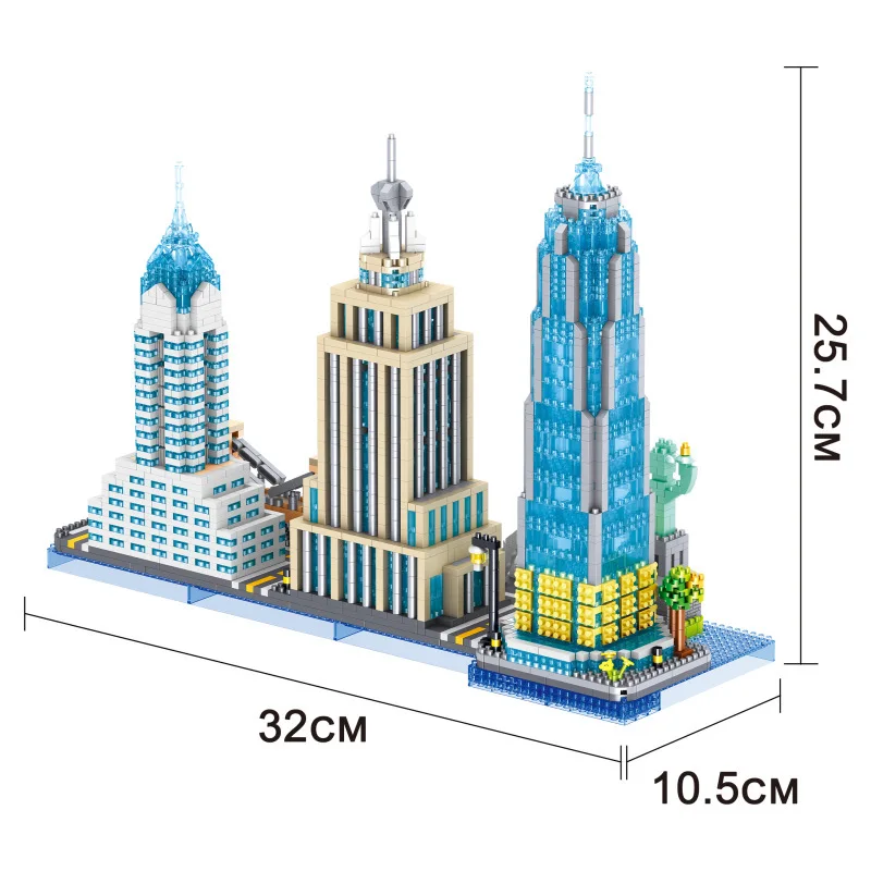 Creative Architecture United States New York Skyline Micro Diamond Block Construction Sets Nanobrick Toys Collection For Gifts