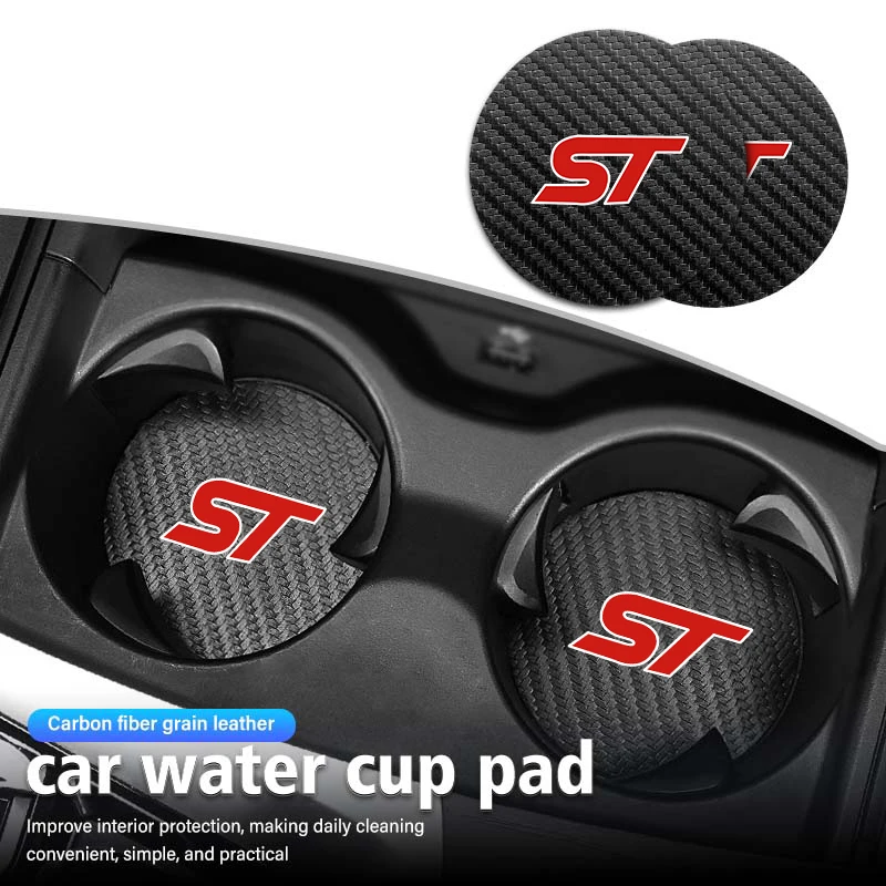 Carbon Style Cup Holder Coaster Interior Decoration Pad Anti Slip Car Accessory 2Pcs For Ford Mustang Puma Focus Kuga