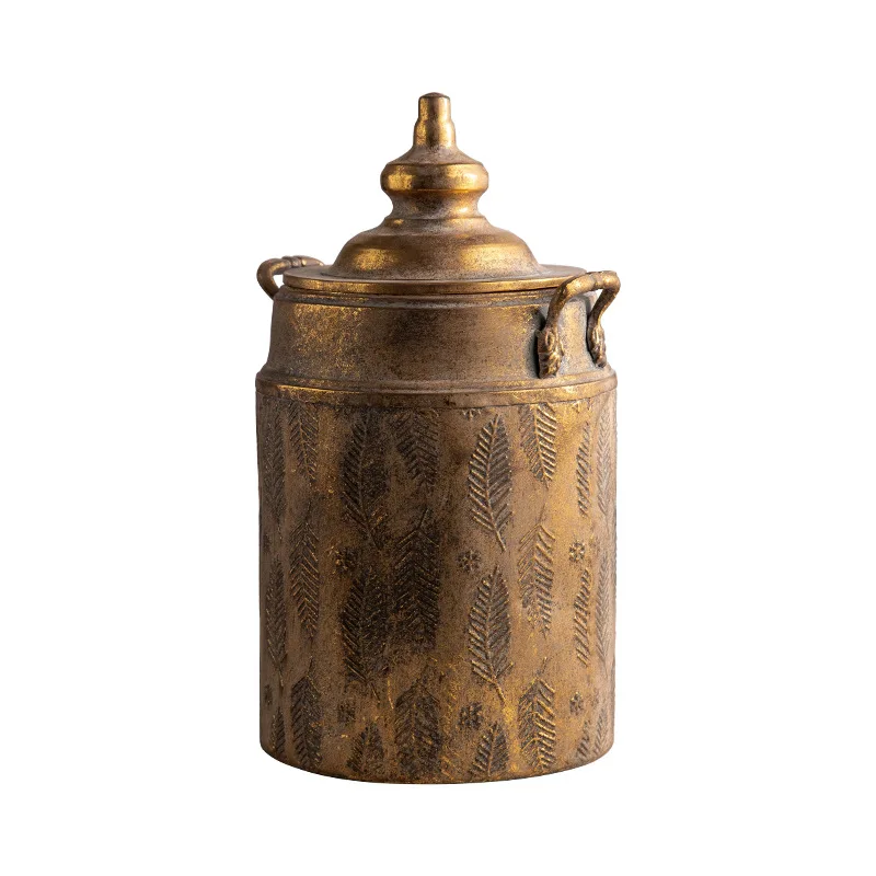 

American retro, old wrought iron vase, golden desktop flower tube floral class, flower arrangement bed and breakfast