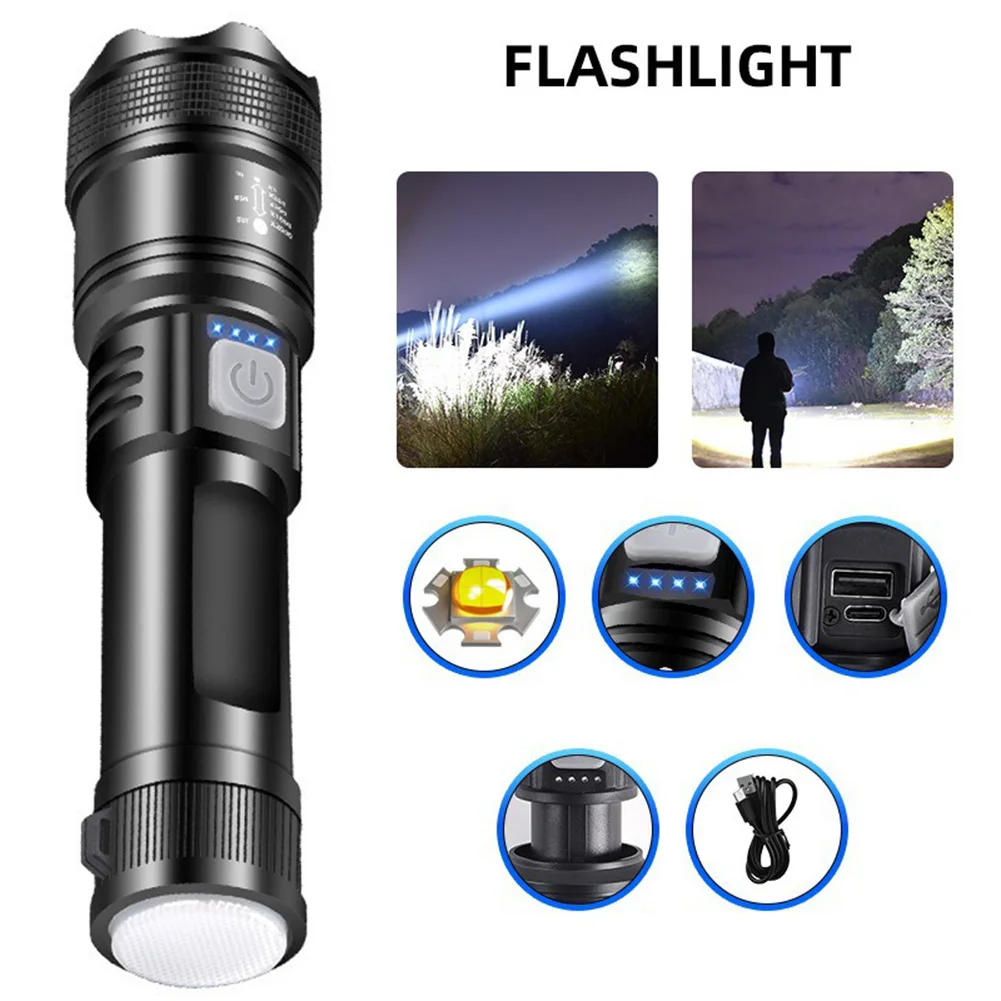 

XHP50 High Power Flashlight Power Display Handheld LED Flashlight 1200mAh Powerful Zoom Lamp Mobile Power Bank for Power Outages