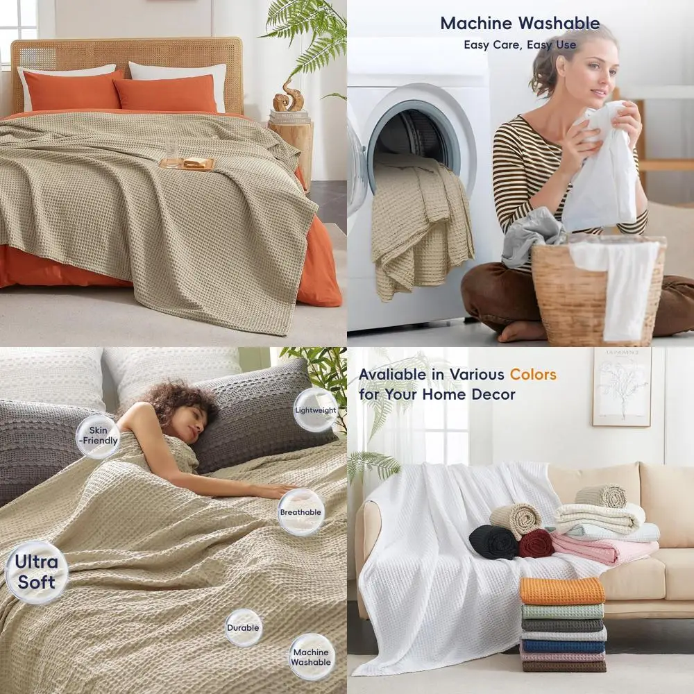 

Легкое дышащее тканое одеяло King Size 104x90 - уютное, моющееся, эстетичное, для дома, автомобиля, цвет хаки