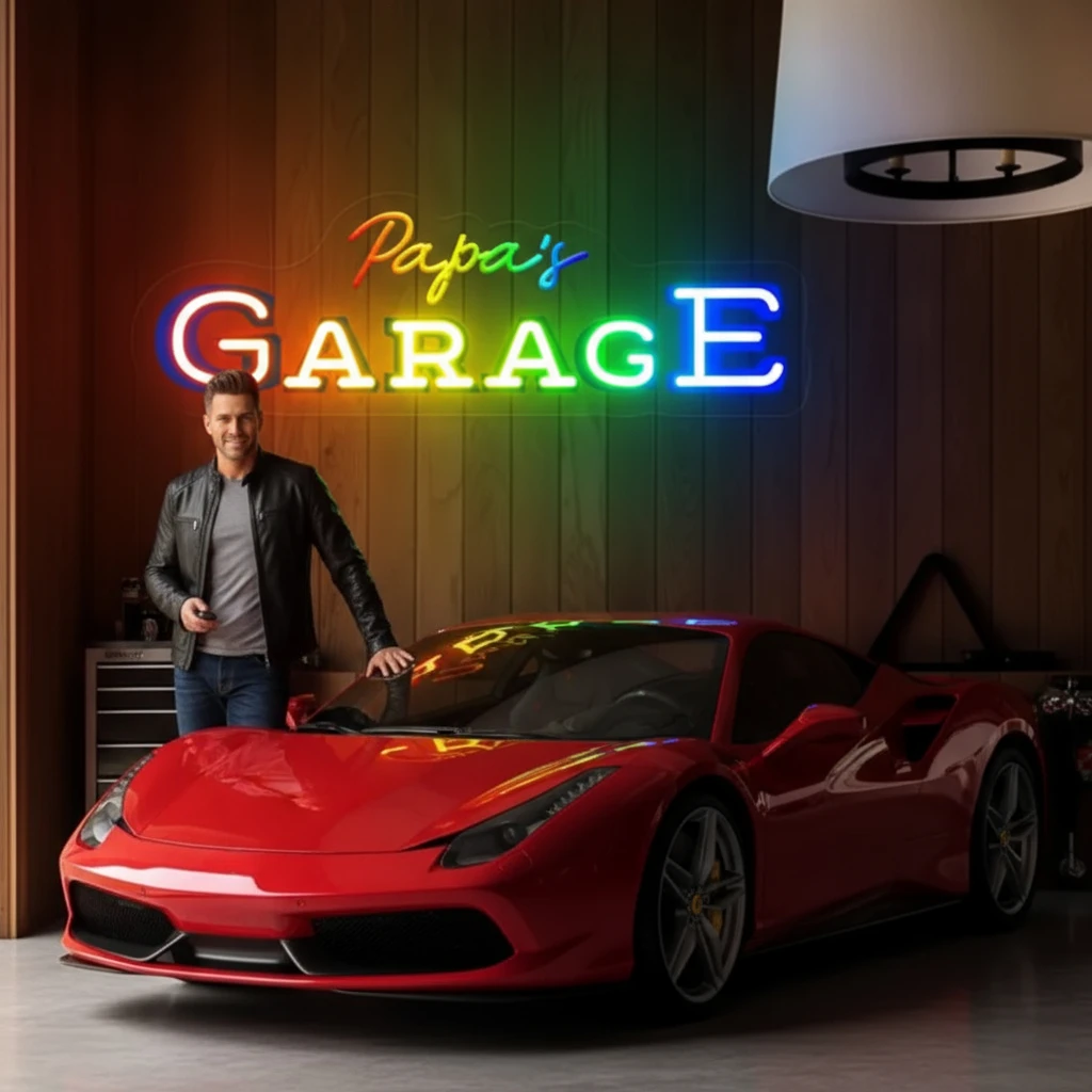 Custom Garage LED Neon Sign USB Wall-Mounted Garage Decor White Auto Light for Showrooms Name Gifts Circular Energy-Efficient