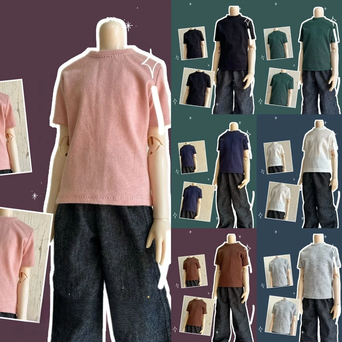 1pc Doll's Clothes Solid Color Short Sleeved T-shirt for 40/45/70/75cm Male Female Bjd Doll Dress Up 1/4 1/3 Doll Accessories