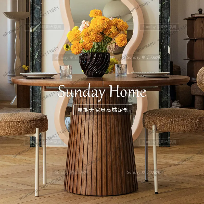 Factory Direct Medieval Wood Color Round Folding Dining Table Living Room Multi-person Dining Table