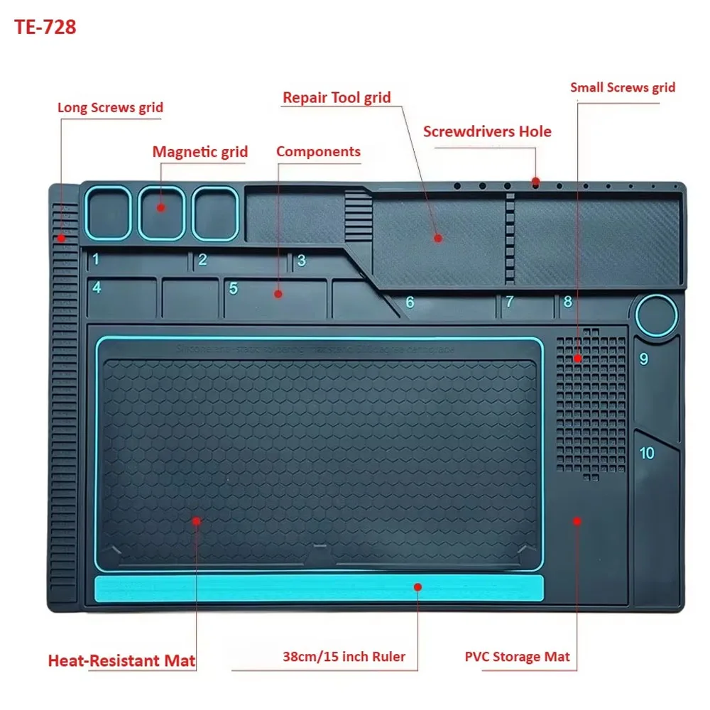 Double Layered Silicone Work Mat with Screw Fixing Tool Storage Groove Welding Desktop Pad Phone Laptop PC Motherboard Repair