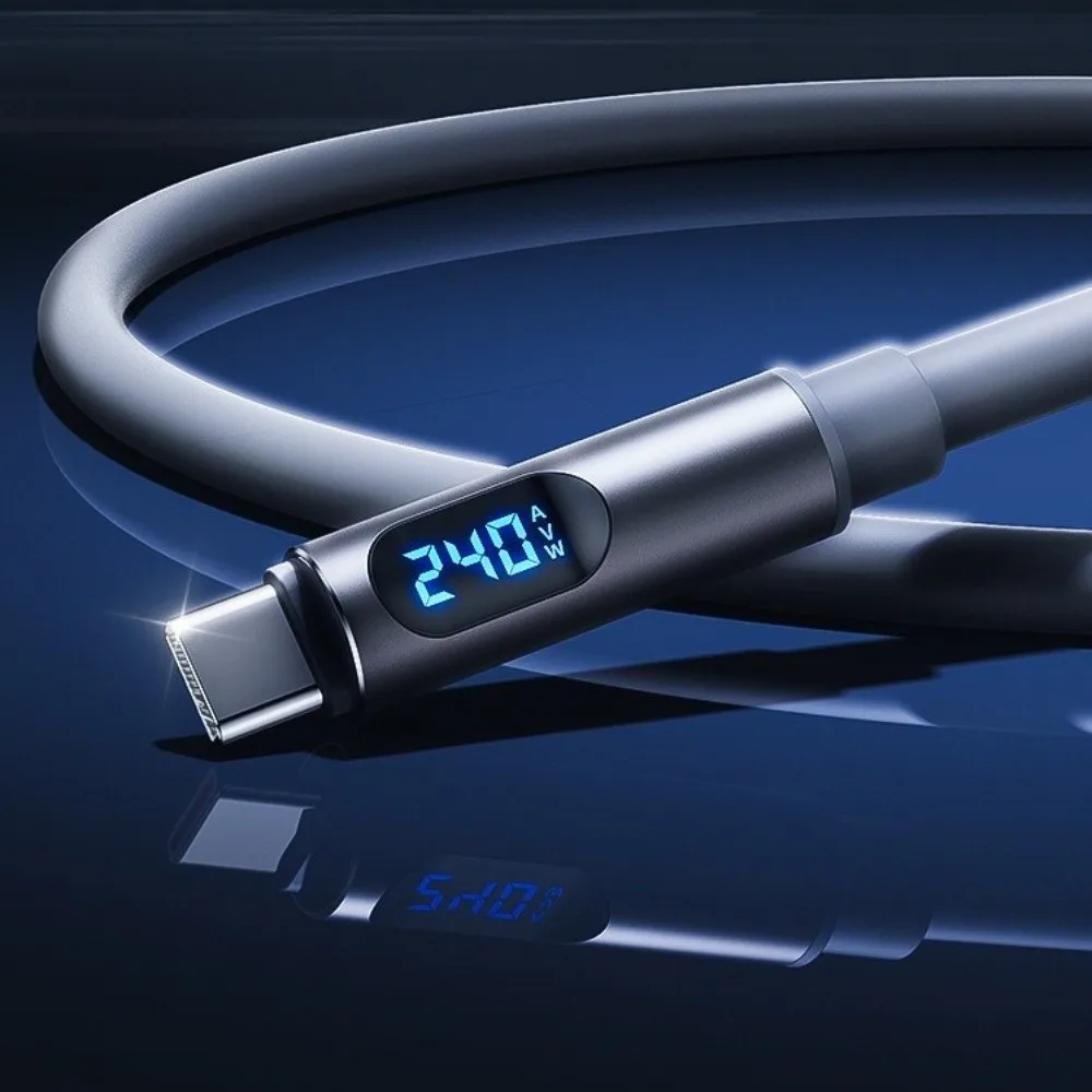 Type-C to Type-C 240W Super Charging Cable LCD Dynamic Display 1.2m/1.8m Data Cable Converter Universal Fast Charging